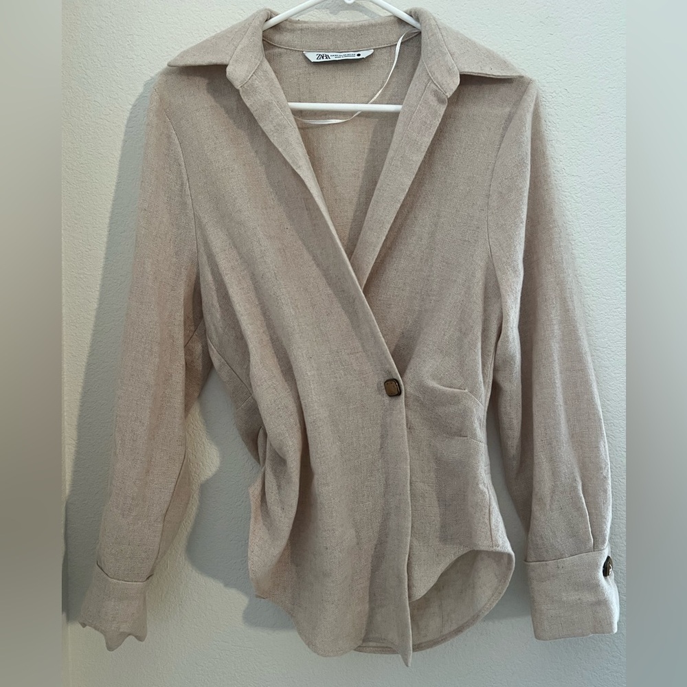 Womens Zara Linen Button Down Long Sleeve